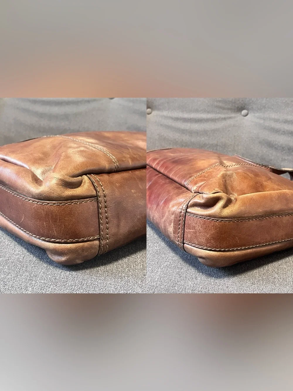 Fossil VTG 16” Brown Leather Satchel Crossbody Bag Messenger Computer Briefcase